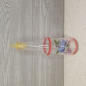Vintage Glass Bottle Oil Vinegar Syrup Bottle Red Fruit Motif